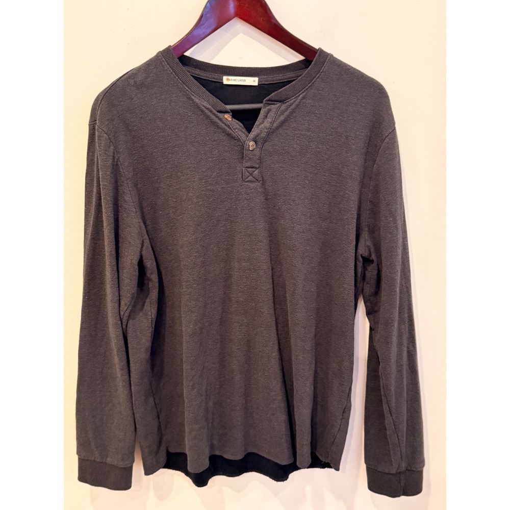 Marine Layer Mens Charcoal Gray Heather Long Sleeve Henley Shirt 13698 M